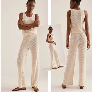 Selected Agny High-Rise Knit Cotton Crochet Trousers birch creamy colour size S